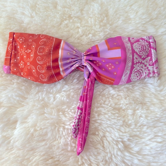 Skatie Montana bandeau bikini top pink orange bandana print - Picture 3 of 5